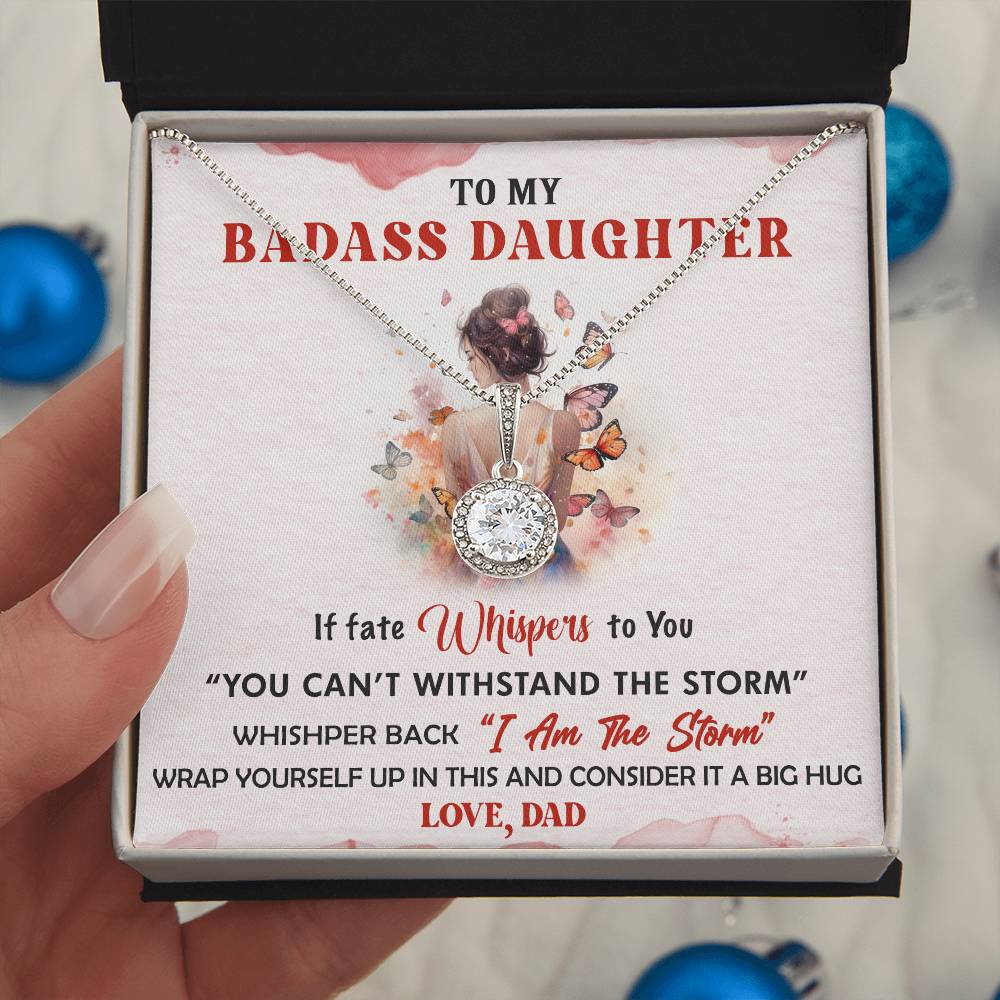 To My Badass Daughter, S925 Sterling Silver Eternal Hope Necklace  For Daughter From Dad, Birthday Gift For Her