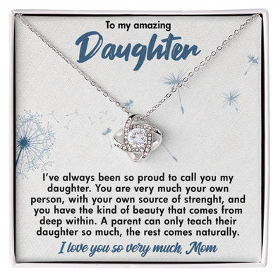 TO MY AMAZING DAUGHTER, LOVE KNOT NECKLACE WITH BEAUTIFUL MESSAGE CARD, BIRTHDAY GIFT FOR HER, UNIQUE GIFT