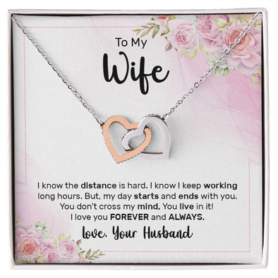 TO MY WIFE, INTERLOCKING HEART NECKLACE, GIFT FOR WIFE, NECKLACE JWELERY WITH MESSAGE CARD, ANNIVERSARY AND BIRTHDAY GIFT FOR HER