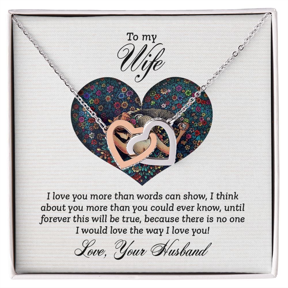 TO MY WIFE, INTERLOCKING HEART NECKLACE FOR WIFE, BIRTHDAY AND ANNIVERSAY GIFT FOR HER, NECKLACE JWELERY WITH MESSAGE CARD