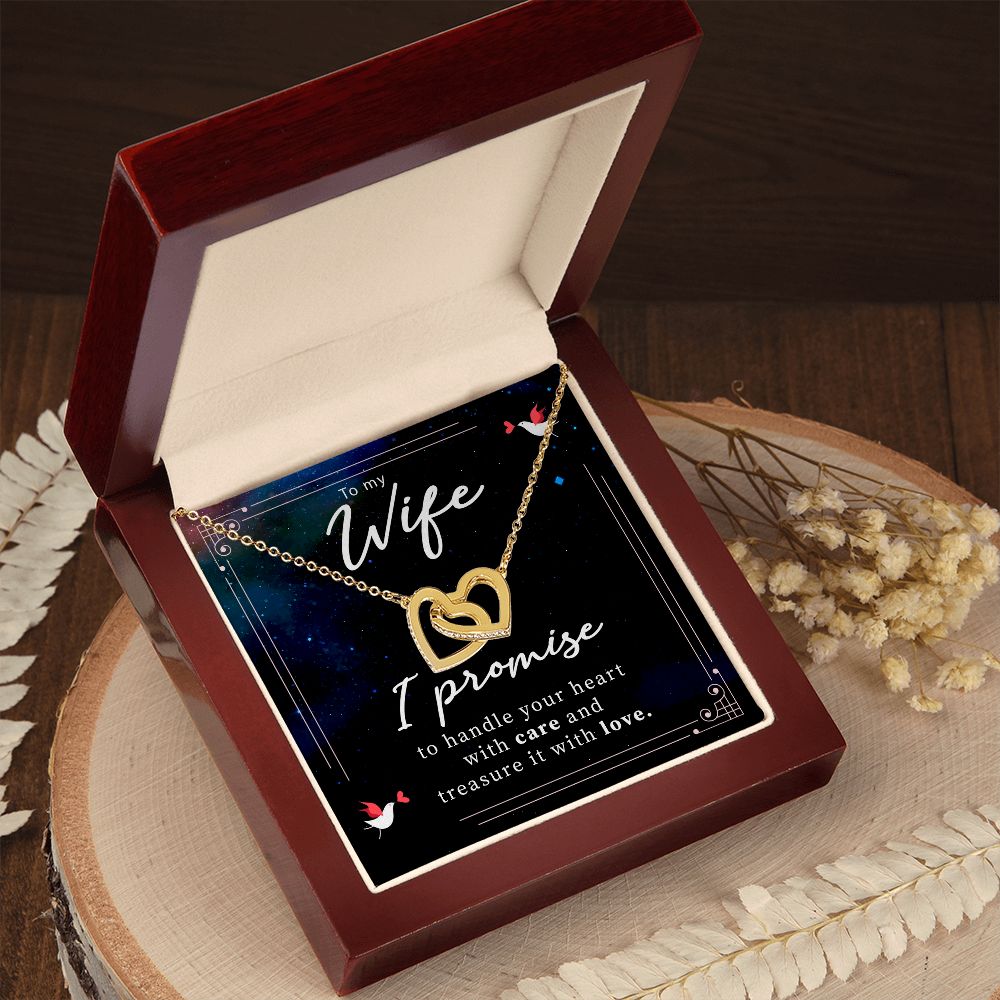 TO MY WIFE,  INTERLOCKING HEART NECKLACE WITH MESSAGE CARD, BIRTHDAY AND ANNIVERSARY GIFT FOR WIFE, NECKLACE JWELERY FOR HER
