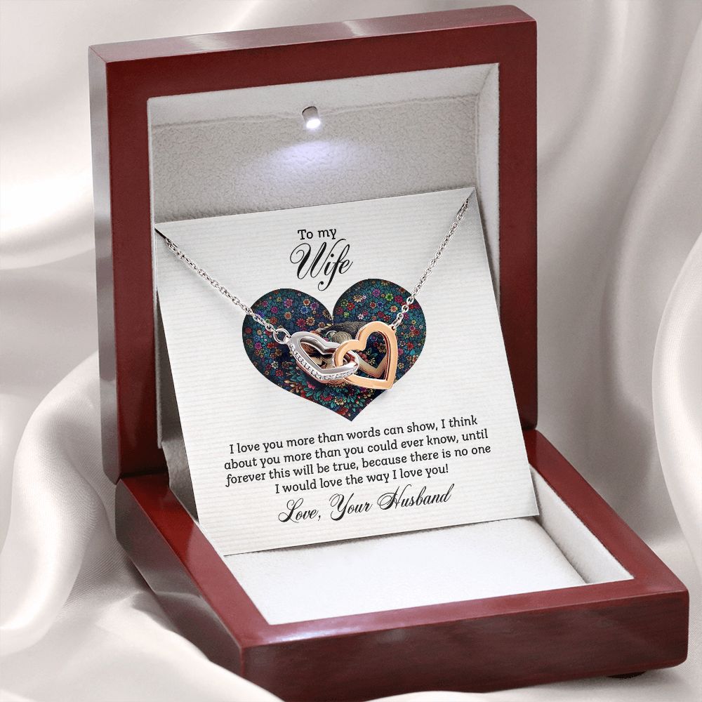 TO MY WIFE, INTERLOCKING HEART NECKLACE FOR WIFE, BIRTHDAY AND ANNIVERSAY GIFT FOR HER, NECKLACE JWELERY WITH MESSAGE CARD