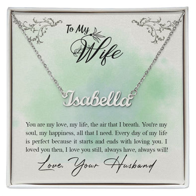 TO MY WIFE, CUSTOM NAME NECKLACE, BIRTHDAY GIFT FOR HER, NECKLACE PENDANT WITH MESSAGE CARD, FOR WIFE FROM HUSBAND