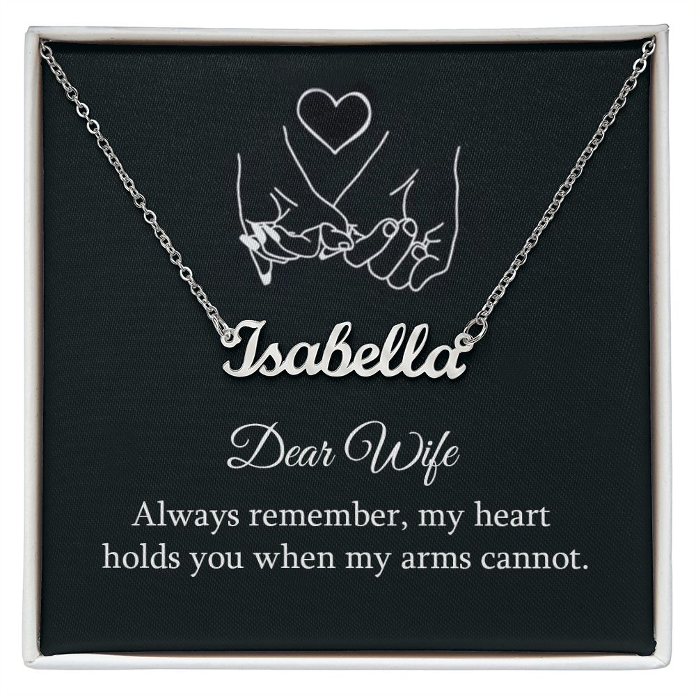 DEAR WIFE, CUSTOM NAME NECKLACE WITH HEART CHARACTER, BIRTHDAY GIFT FOR HER, NECKLACE PENDANT WITH MESSAGE CARD, FOR WIFE FROM HUSBAND
