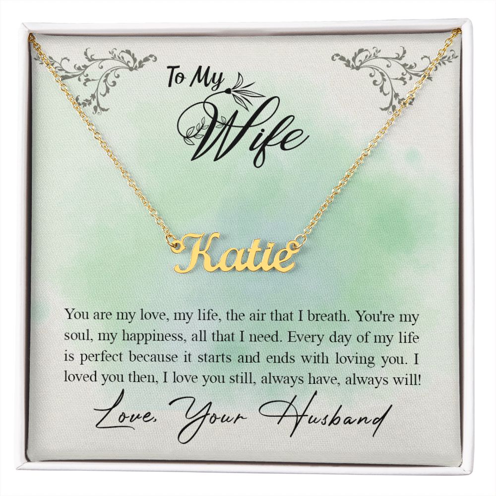 TO MY WIFE, CUSTOM NAME NECKLACE, BIRTHDAY GIFT FOR HER, NECKLACE PENDANT WITH MESSAGE CARD, FOR WIFE FROM HUSBAND