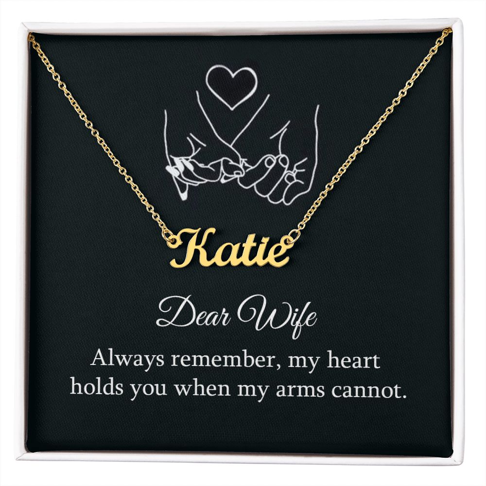 DEAR WIFE, CUSTOM NAME NECKLACE WITH HEART CHARACTER, BIRTHDAY GIFT FOR HER, NECKLACE PENDANT WITH MESSAGE CARD, FOR WIFE FROM HUSBAND