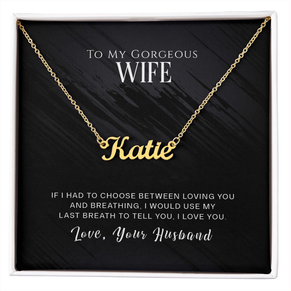 TO MY GORGEOUS WIFE, CUSTOM NAME NECKLACE, GIFT FOR HER, NECKLACE PENDANT WITH MESSAGE CARD, FOR WIFE FROM HUSBAND
