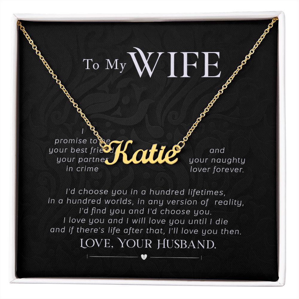 MY WIFE, CUSTOM NAME NECKLACE, GIFT FOR HER, NECKLACE PENDANT WITH MESSAGE CARD, FOR WIFE FROM HUSBAND