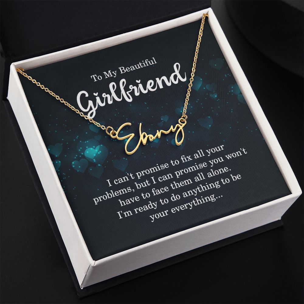 TO MY BEAUTIFUL GIRLFRIEND, SIGNATURE NAME NECKLACE WITH MESSAGE CARD, BIRTHDAY GIFT FOR HER, NECKLACE PENDANT FOR GIRLFRIEND FROM BOYFRIEND