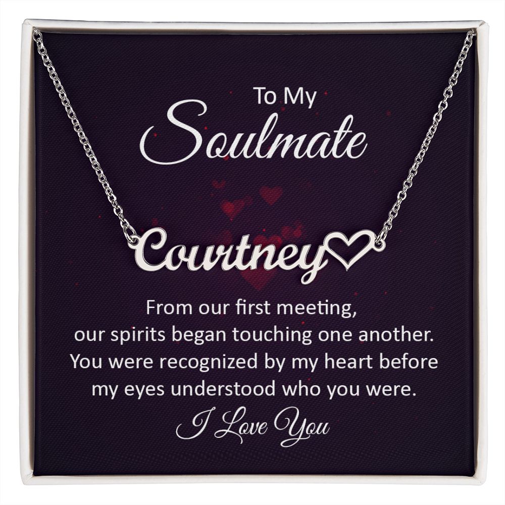 TO MY SOULMATE, CUSTOM NAME WITH HEART NECKLACE, GIFT FOR HER, NECKLACE PENDANT WITH MESSAGE CARD, FOR WIFE FROM HUSBAND