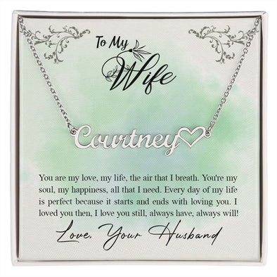 TO MY WIFE, CUSTOM NAME NECKLACE WITH HEART CHARACTER, BIRTHDAY GIFT FOR HER, NECKLACE PENDANT WITH MESSAGE CARD, FOR WIFE FROM HUSBAND
