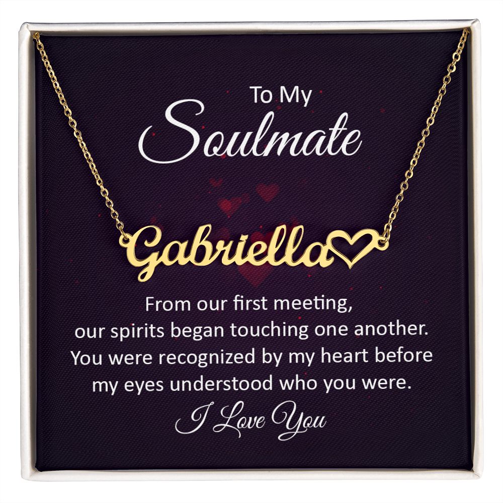 TO MY SOULMATE, CUSTOM NAME WITH HEART NECKLACE, GIFT FOR HER, NECKLACE PENDANT WITH MESSAGE CARD, FOR WIFE FROM HUSBAND