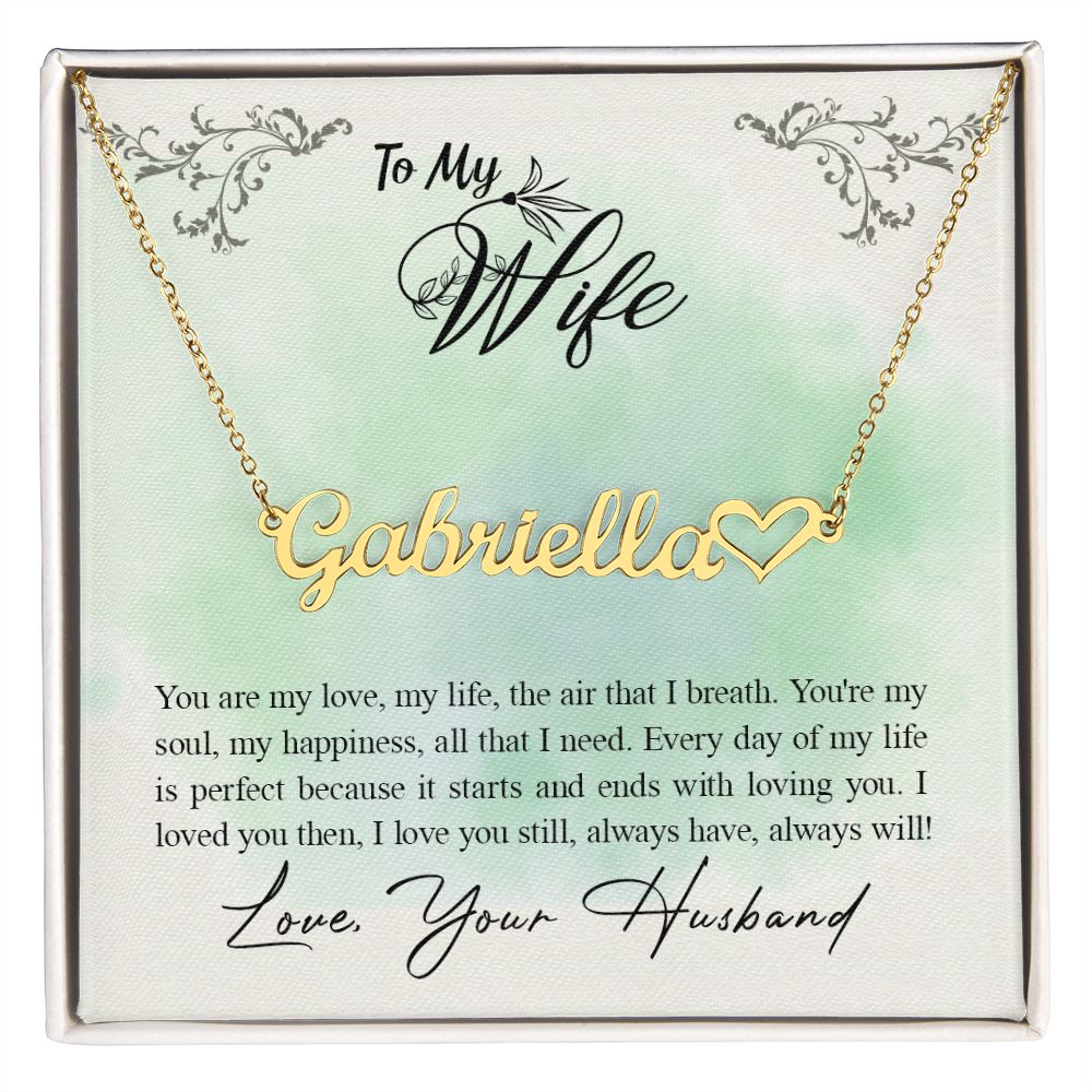 TO MY WIFE, CUSTOM NAME NECKLACE WITH HEART CHARACTER, BIRTHDAY GIFT FOR HER, NECKLACE PENDANT WITH MESSAGE CARD, FOR WIFE FROM HUSBAND