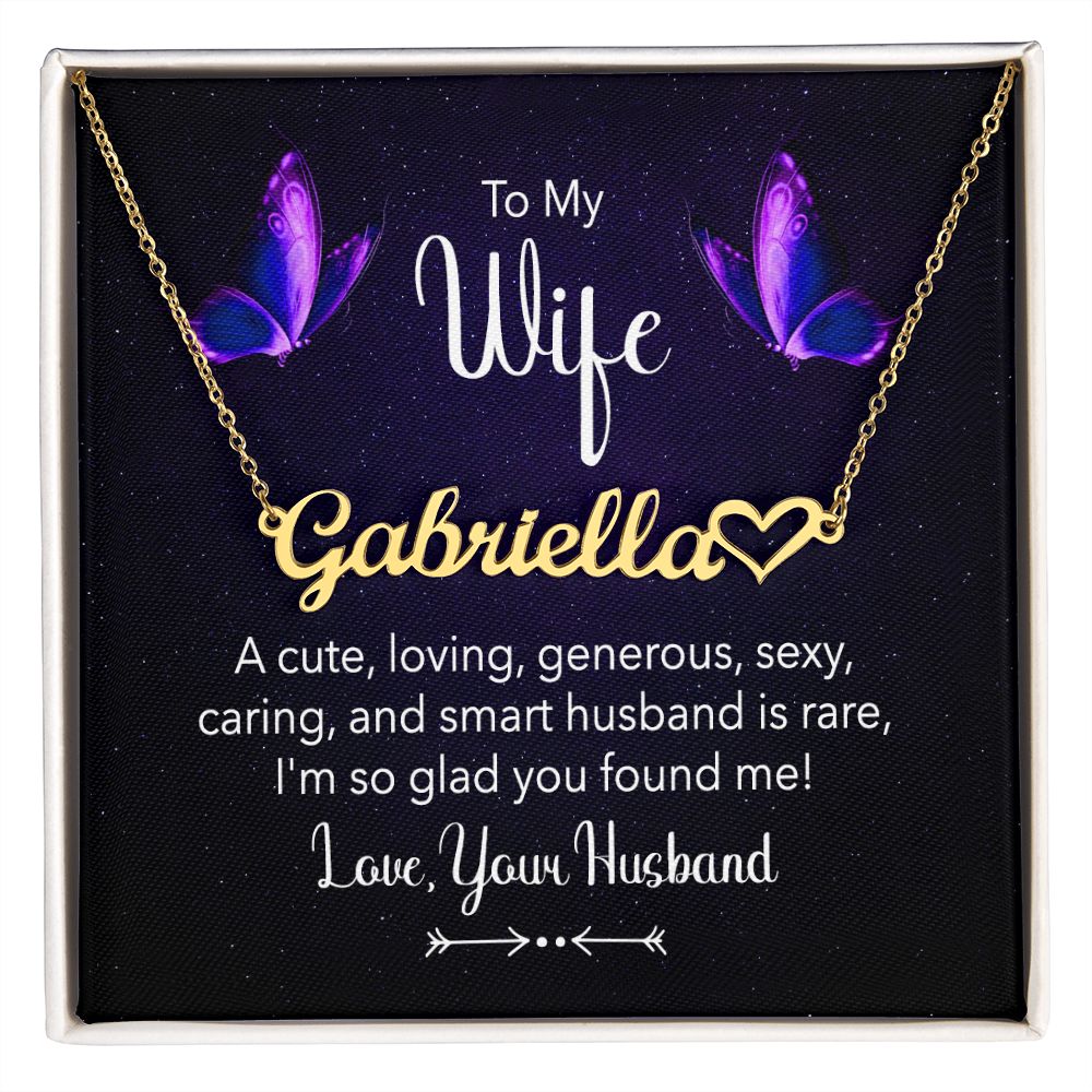 TO MY WIFE, CUSTOM NAME WITH HEART NECKLACE, GIFT FOR HER, NECKLACE PENDANT WITH MESSAGE CARD, FOR WIFE FROM HUSBAND