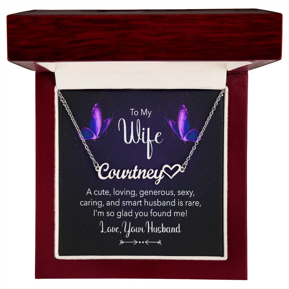 TO MY WIFE, CUSTOM NAME WITH HEART NECKLACE, GIFT FOR HER, NECKLACE PENDANT WITH MESSAGE CARD, FOR WIFE FROM HUSBAND