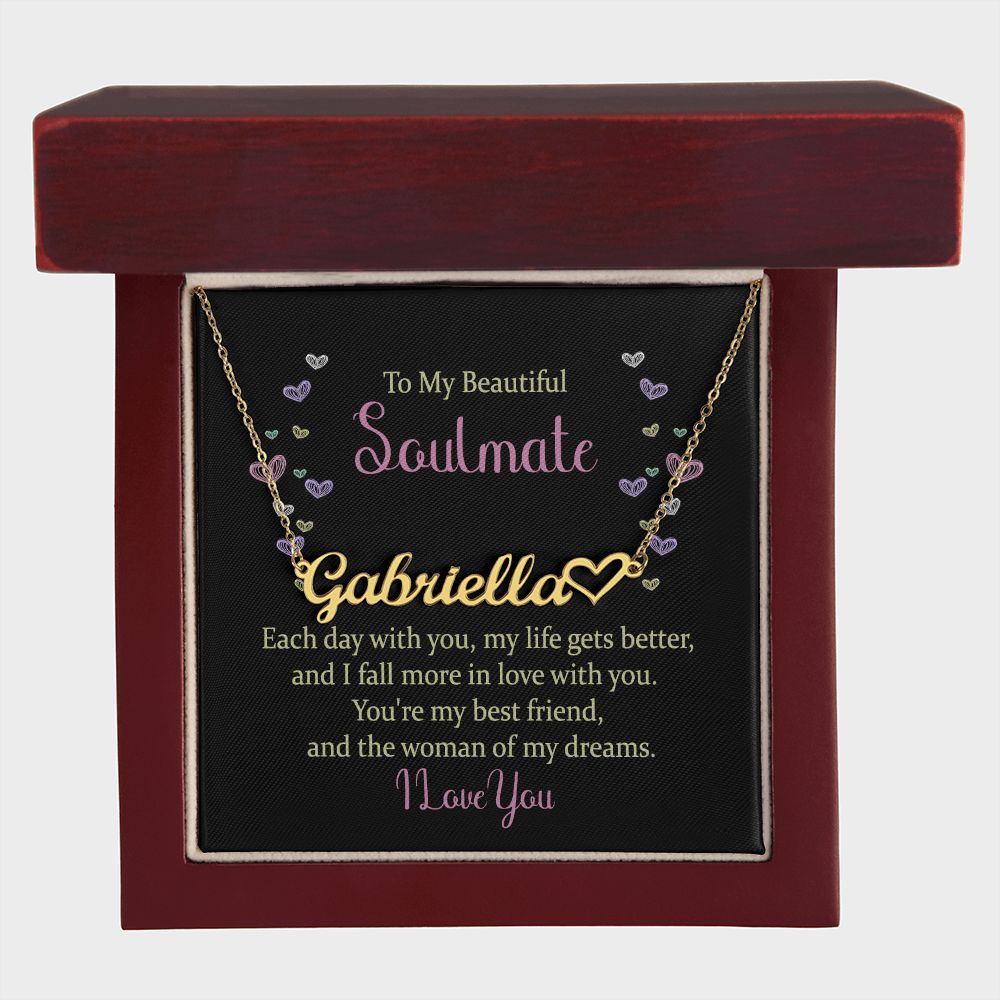TO MY BEAUTIFUL SOULMATE, CUSTOM NAME NECKLACE, GIFT FOR HER, NECKLACE PENDANT WITH MESSAGE CARD, FOR WIFE FROM HUSBAND