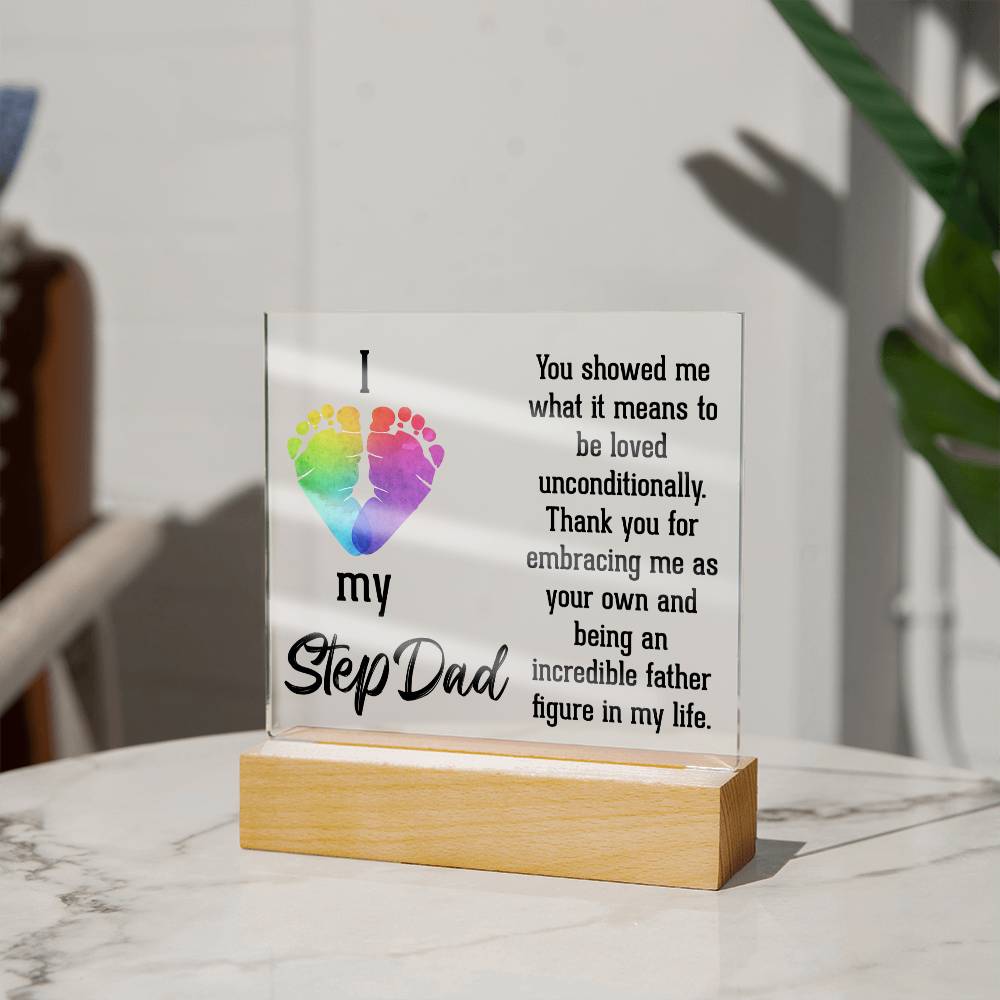 ACRYLIC PLAQUE WITH WOODEN LED BASE, GIFT FOR DAD, FATHERS DAY GIFT, DESK DECOR, DAD GIFT FROM DAUGHTER/SON