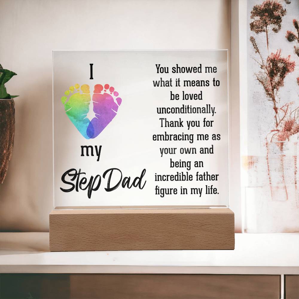 ACRYLIC PLAQUE WITH WOODEN LED BASE, GIFT FOR DAD, FATHERS DAY GIFT, DESK DECOR, DAD GIFT FROM DAUGHTER/SON