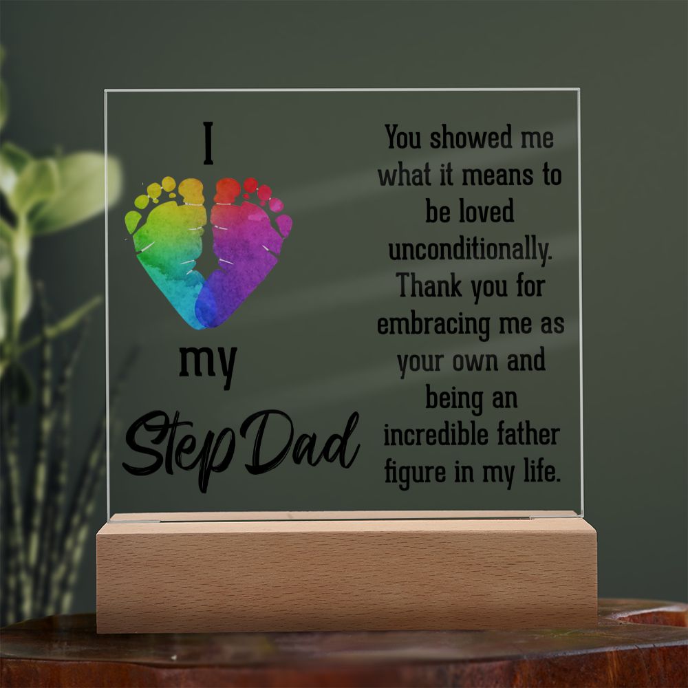 ACRYLIC PLAQUE WITH WOODEN LED BASE, GIFT FOR DAD, FATHERS DAY GIFT, DESK DECOR, DAD GIFT FROM DAUGHTER/SON