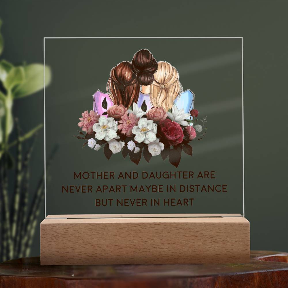 ACRYLIC PLAQUE WITH WOODEN LED BASE, MOM AND DAUGHTER GIFT, DESK DECOR, MOM GIFT, MOTHERS AND DAUGHTERS DAY GIFT, BIRTHDAY GIFT