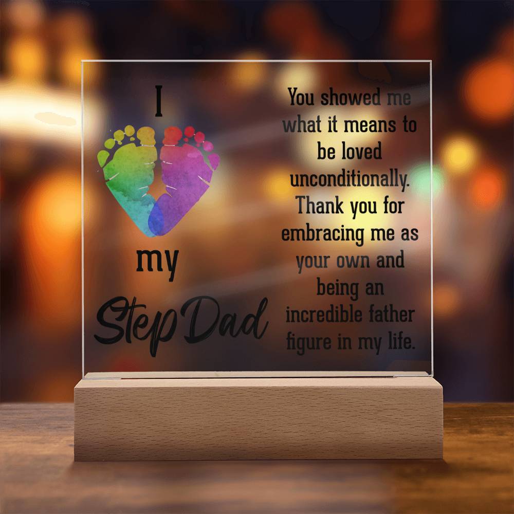 ACRYLIC PLAQUE WITH WOODEN LED BASE, GIFT FOR DAD, FATHERS DAY GIFT, DESK DECOR, DAD GIFT FROM DAUGHTER/SON