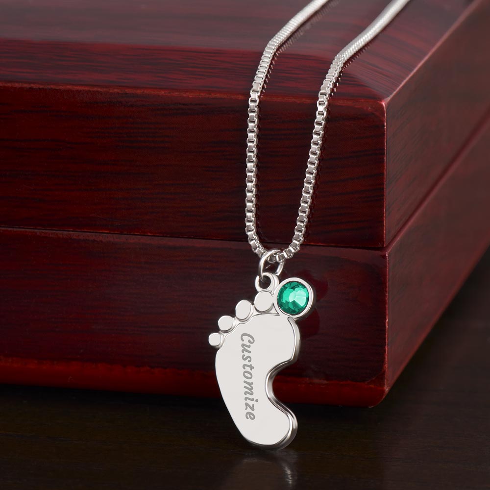 ENGRAVED BABY FEET WITH NAME AND BIRTHSTONE, NECKLACE GIFT FOR MOM WITH KIDS NAME, WITH MESSAGE CARD, BIRTHDAY/MOTHER'S DAY GIFT FOR MOM, FROM KIDS
