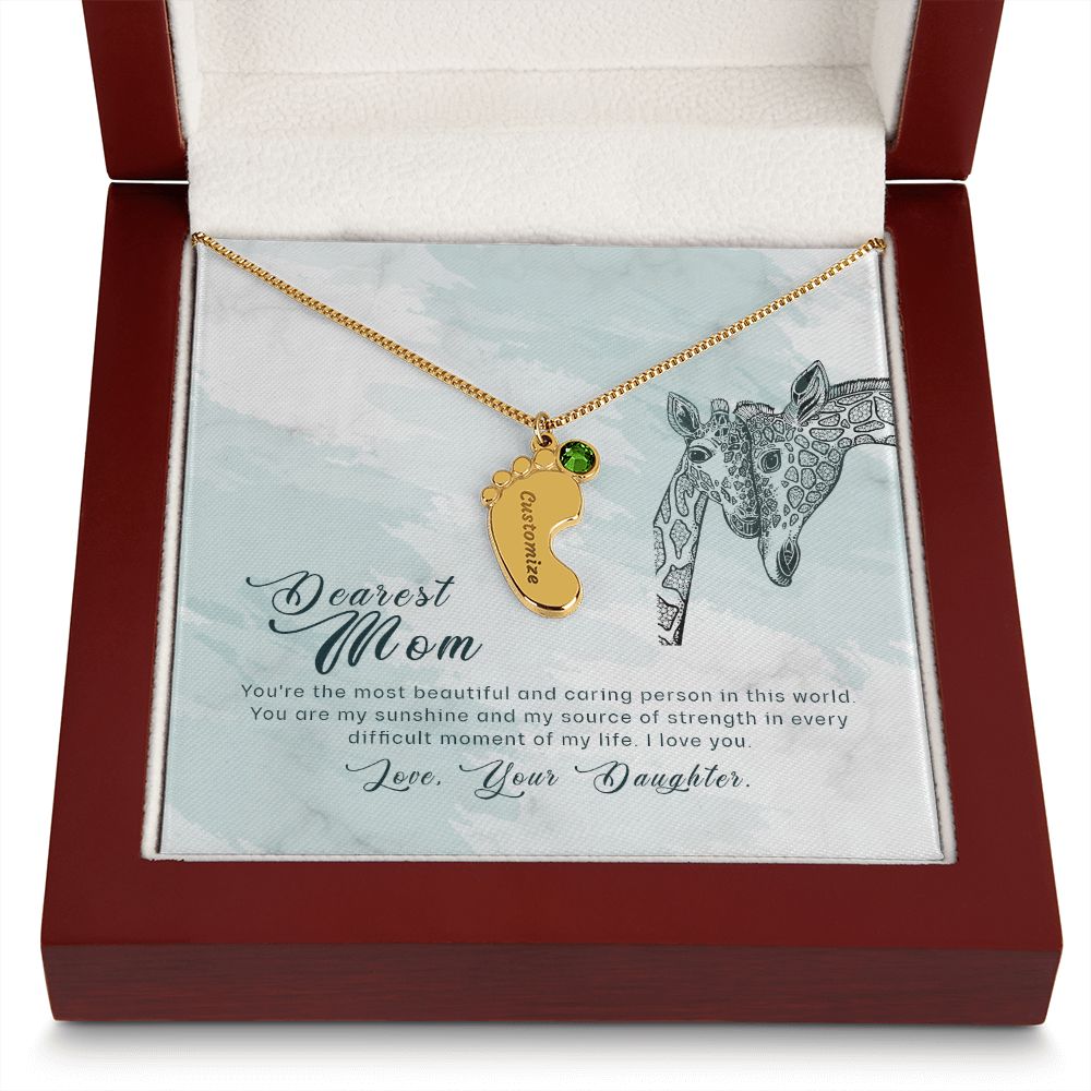 ENGRAVED BABY FEET WITH NAME AND BIRTHSTONE, NECKLACE GIFT FOR MOM WITH KIDS NAME, WITH MESSAGE CARD, BIRTHDAY/MOTHER'S DAY GIFT FOR MOM, FROM DAUGHTER
