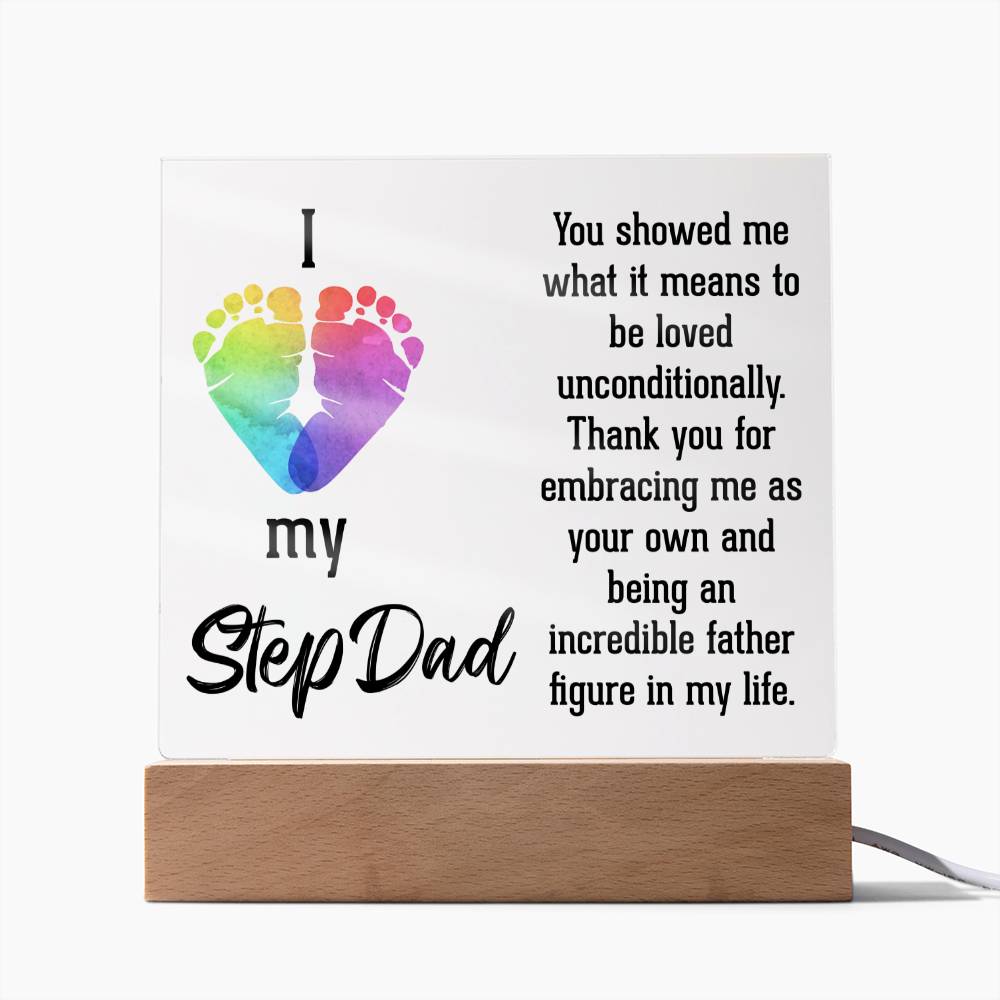 ACRYLIC PLAQUE WITH WOODEN LED BASE, GIFT FOR DAD, FATHERS DAY GIFT, DESK DECOR, DAD GIFT FROM DAUGHTER/SON