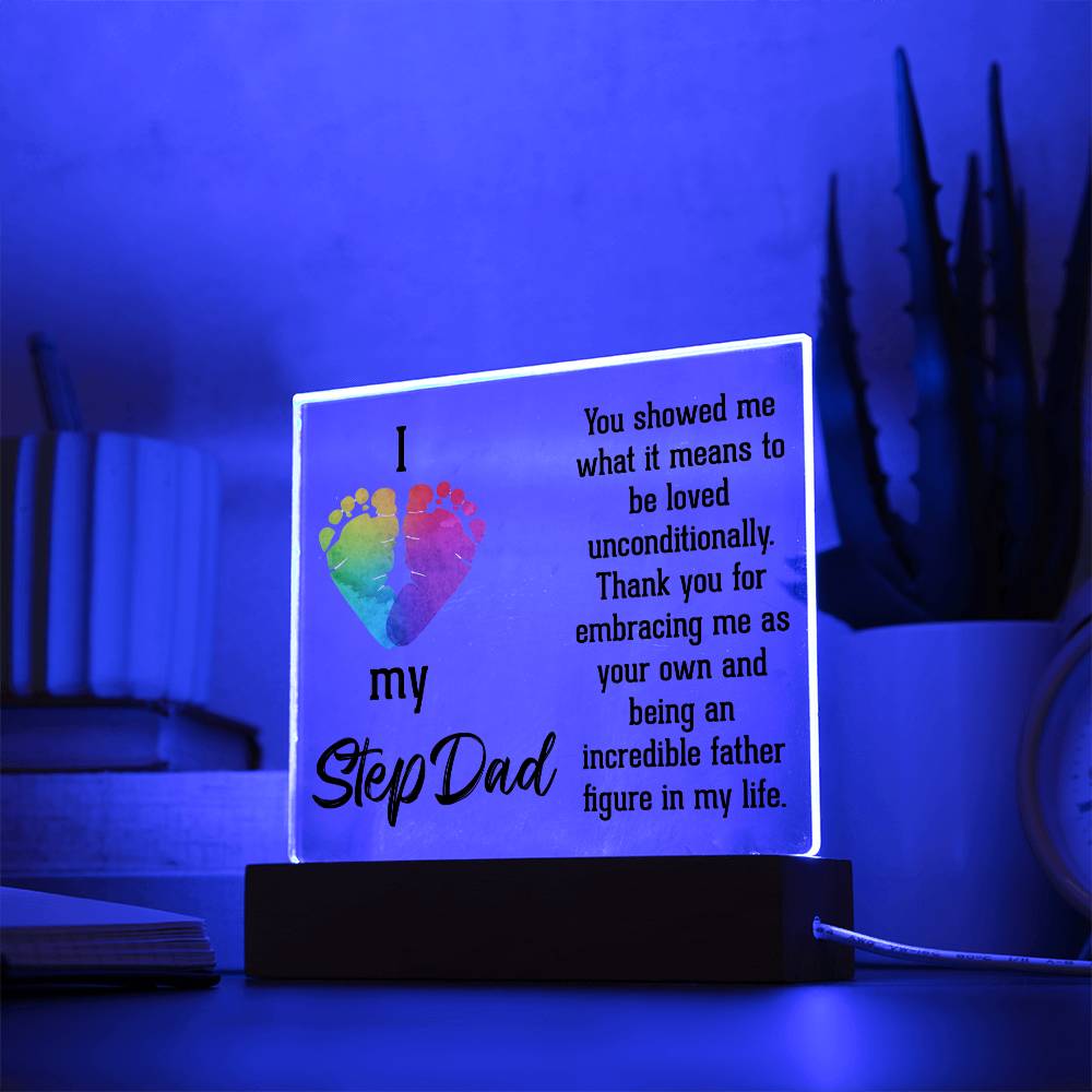 ACRYLIC PLAQUE WITH WOODEN LED BASE, GIFT FOR DAD, FATHERS DAY GIFT, DESK DECOR, DAD GIFT FROM DAUGHTER/SON