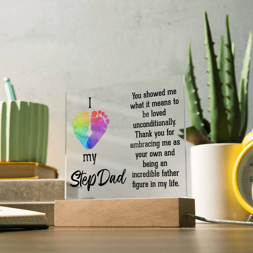 ACRYLIC PLAQUE WITH WOODEN LED BASE, GIFT FOR DAD, FATHERS DAY GIFT, DESK DECOR, DAD GIFT FROM DAUGHTER/SON