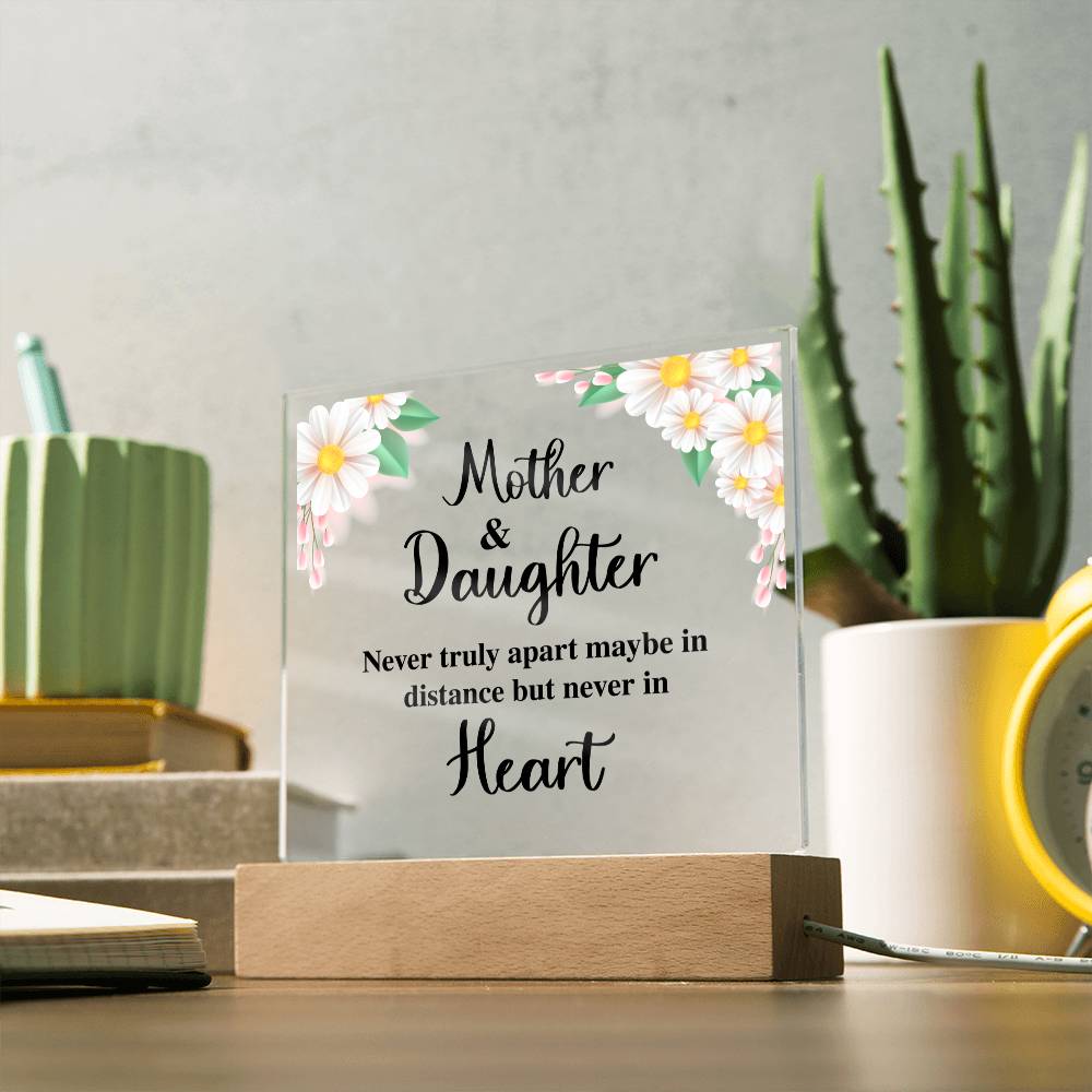 MOM AND DAUGHTER, ACRYLIC PLAQUE WITH WOODEN LED BASE, MOTHERS DAY GIFT, DAUGHTER GIFT FROM MOM, MOTHER AND DAUGHTERS DAY GIFT, BIRTHDAY GIFT