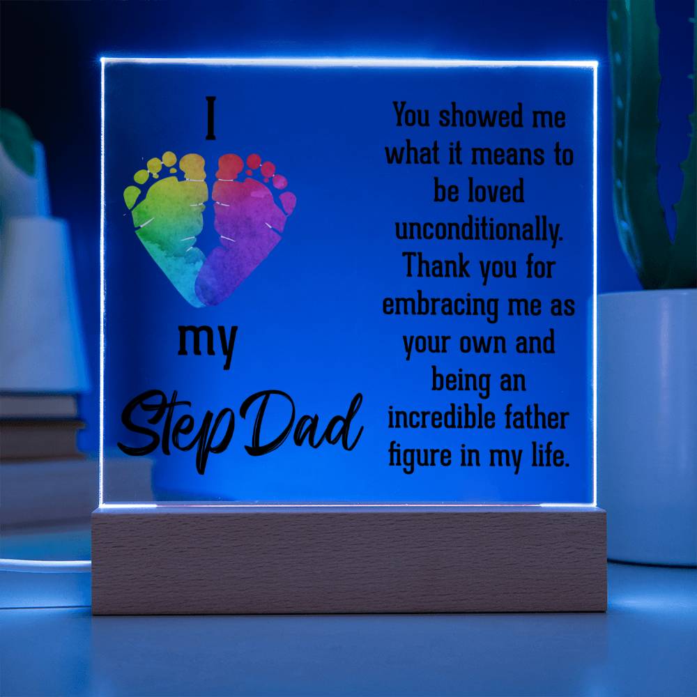 ACRYLIC PLAQUE WITH WOODEN LED BASE, GIFT FOR DAD, FATHERS DAY GIFT, DESK DECOR, DAD GIFT FROM DAUGHTER/SON