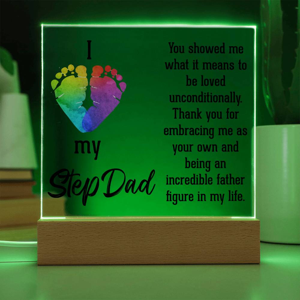 ACRYLIC PLAQUE WITH WOODEN LED BASE, GIFT FOR DAD, FATHERS DAY GIFT, DESK DECOR, DAD GIFT FROM DAUGHTER/SON