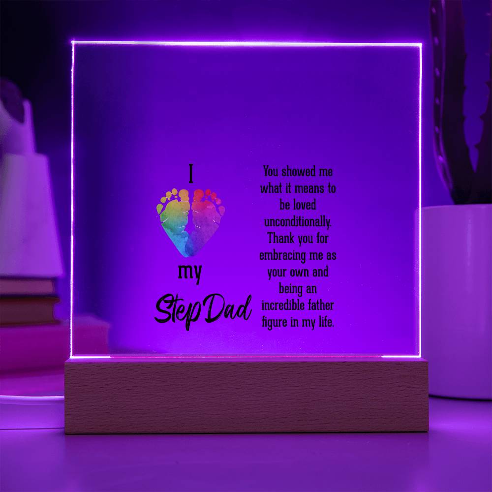 ACRYLIC PLAQUE WITH WOODEN LED BASE, GIFT FOR DAD, FATHERS DAY GIFT, DESK DECOR, DAD GIFT FROM DAUGHTER/SON