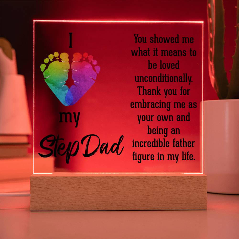 ACRYLIC PLAQUE WITH WOODEN LED BASE, GIFT FOR DAD, FATHERS DAY GIFT, DESK DECOR, DAD GIFT FROM DAUGHTER/SON