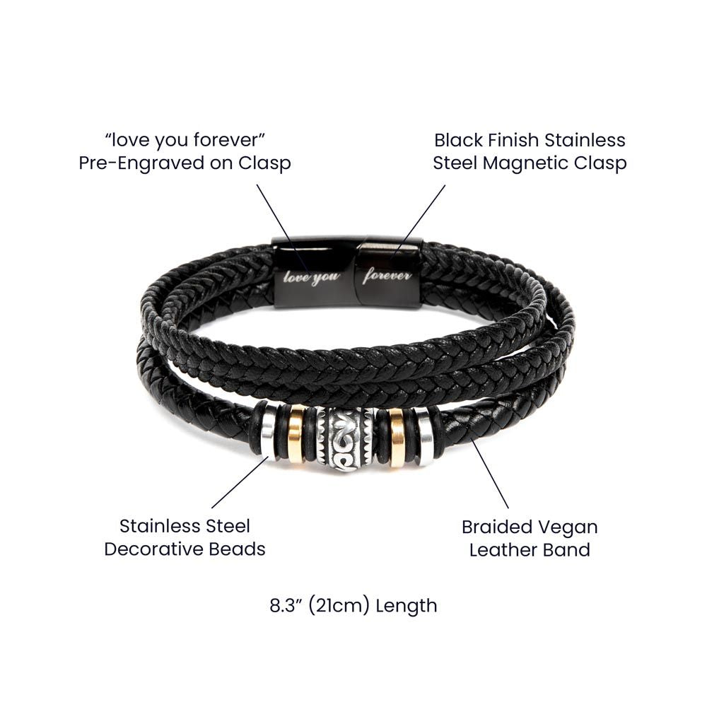 TO MY BELOVED HUSBAND, LOVE YOU FOREVER MEN'S BRACELET FOR HUSBAND, BIRTHDAY/ANNIVERSARY GIFT FOR HIM, BRACELET WITH ENGRAVED MESSAGE AND MESSAGE CARD FOR YOUR HUSBAND
