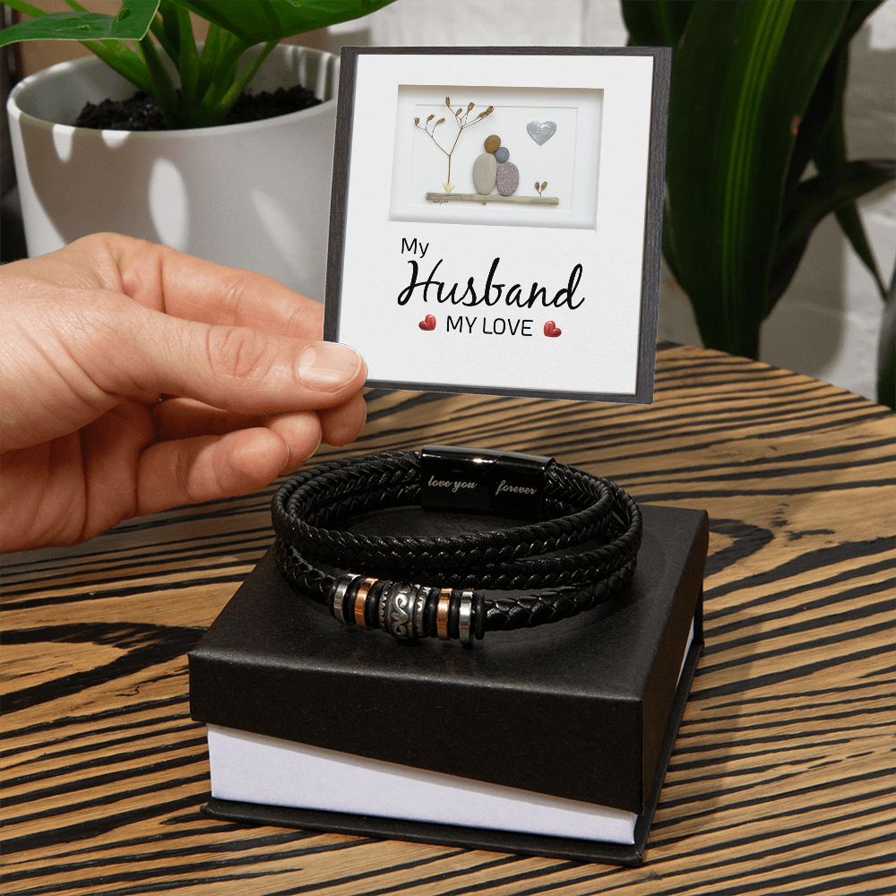 MY HUSBAND MY LOVE,  LOVE YOU FOREVER MEN'S BRACELET FOR HUSBAND, BIRTHDAY/ANNIVERSARY GIFT FOR HIM, BRACELET WITH ENGRAVED MESSAGE AND MESSAGE CARD FOR YOUR HUSBAND