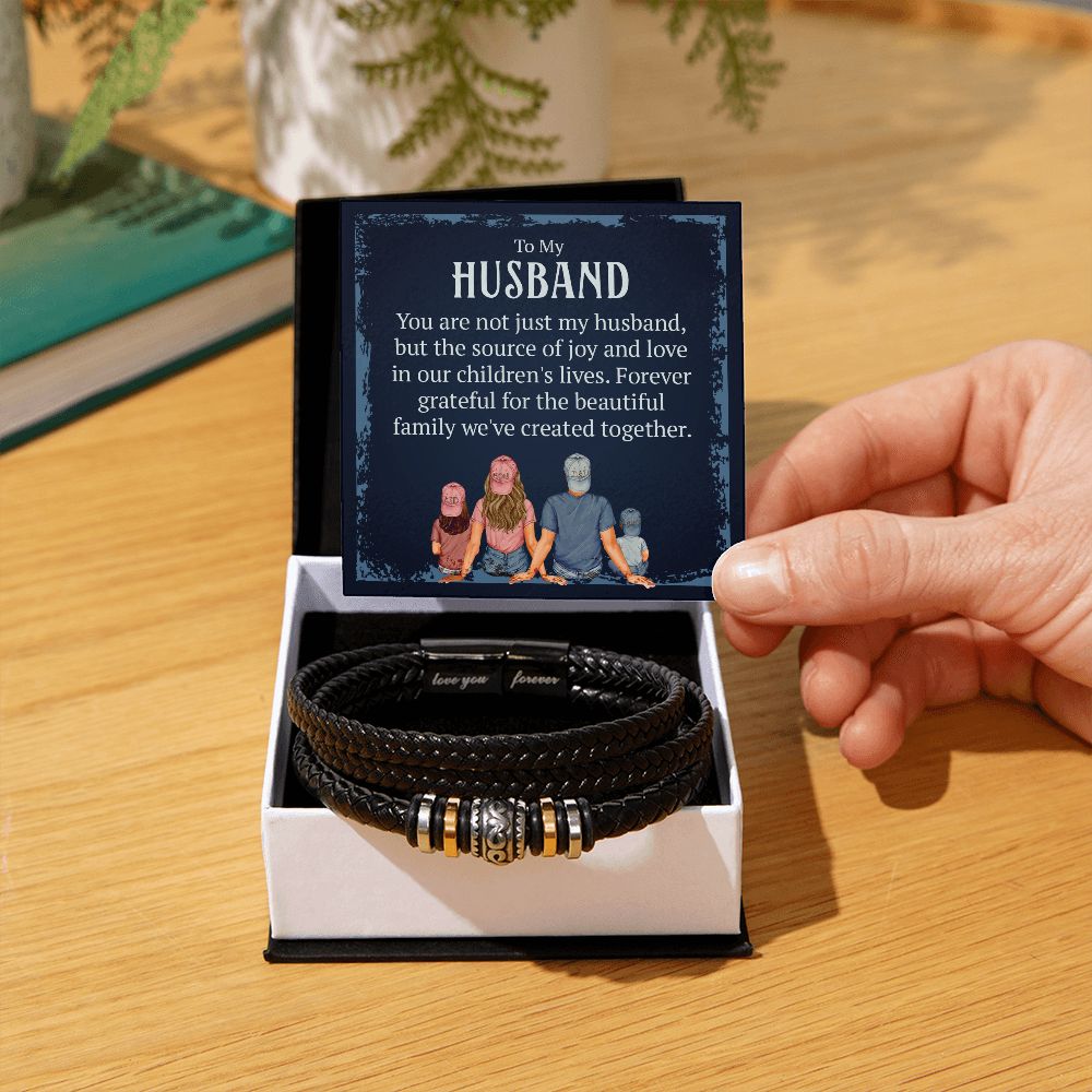 TO MY HUSBAND, LOVE YOU FOREVER MEN'S BRACELET FOR HUSBAND, BIRTHDAY/ANNIVERSARY GIFT FOR HIM, BRACELET WITH ENGRAVED MESSAGE AND MESSAGE CARD FOR YOUR HUSBAND