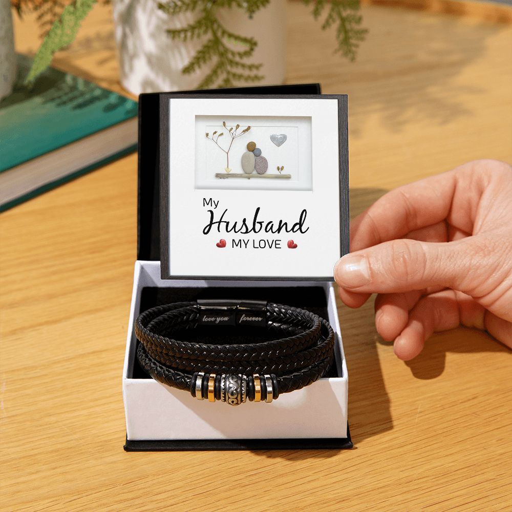 MY HUSBAND MY LOVE,  LOVE YOU FOREVER MEN'S BRACELET FOR HUSBAND, BIRTHDAY/ANNIVERSARY GIFT FOR HIM, BRACELET WITH ENGRAVED MESSAGE AND MESSAGE CARD FOR YOUR HUSBAND