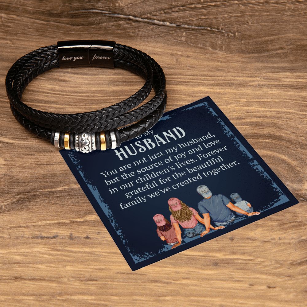 TO MY HUSBAND, LOVE YOU FOREVER MEN'S BRACELET FOR HUSBAND, BIRTHDAY/ANNIVERSARY GIFT FOR HIM, BRACELET WITH ENGRAVED MESSAGE AND MESSAGE CARD FOR YOUR HUSBAND