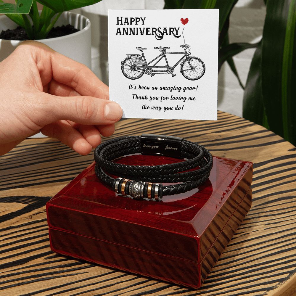 LOVE YOU FOREVER MEN'S BRACELET FOR HUSBAND, ANNIVERSARY GIFT FOR HIM, BRACELET WITH ENGRAVED MESSAGE AND MESSAGE CARD FOR YOUR HUSBAND