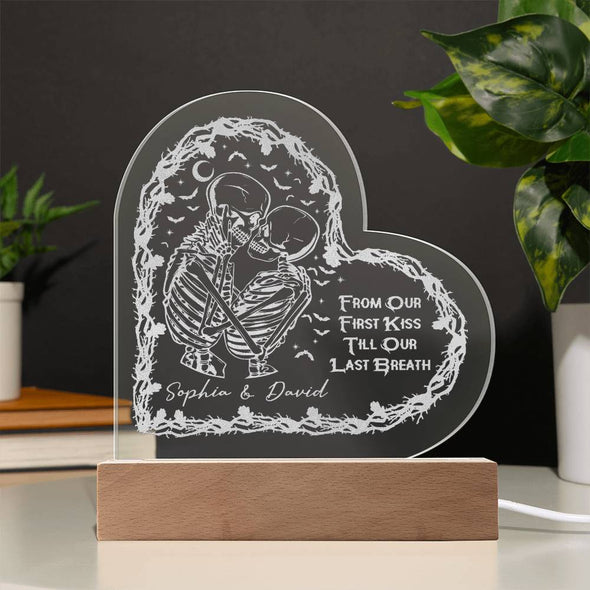 Couple heart shaped engraved acrylic plaque