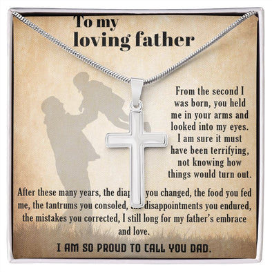 ARTISAN-CRAFTED STAINLESS STEEL CROSS DAD NECKLACE, BIRTHDAY AND FATHER'S DAY GIFT, UNIQUE GIFT WITH MESSAGE CARD
