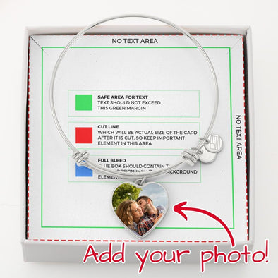 Personalized photo heart bangle for wife, custom photo, gift for birthday , anniversary, bangle with message card