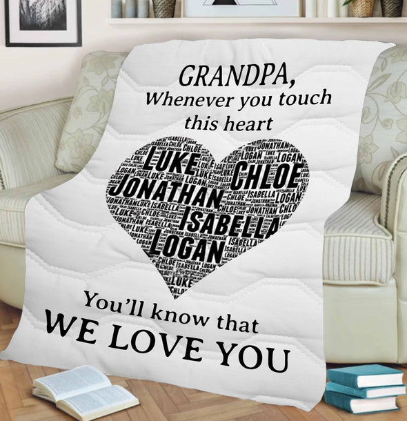 We Love You Grandpa, Personalized Blanket With Grand kids Names