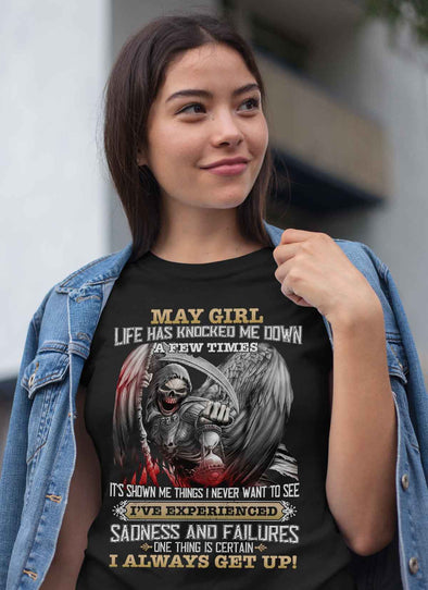 Skull Print **May Born Girl Always Get Up** Shirts & Hoodies