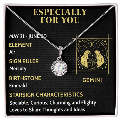 ESPECIALLY FOR YOU, GEMINI MESSAGE CARD WITH ETERNAL HOPE NECKLACE, ZODIAC MESSAGE CARD, GIFT FOR HER