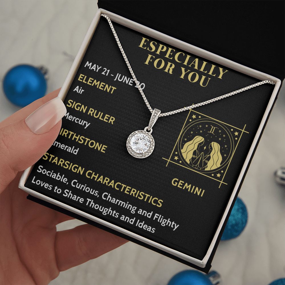 ESPECIALLY FOR YOU, GEMINI MESSAGE CARD WITH ETERNAL HOPE NECKLACE, ZODIAC MESSAGE CARD, GIFT FOR HER