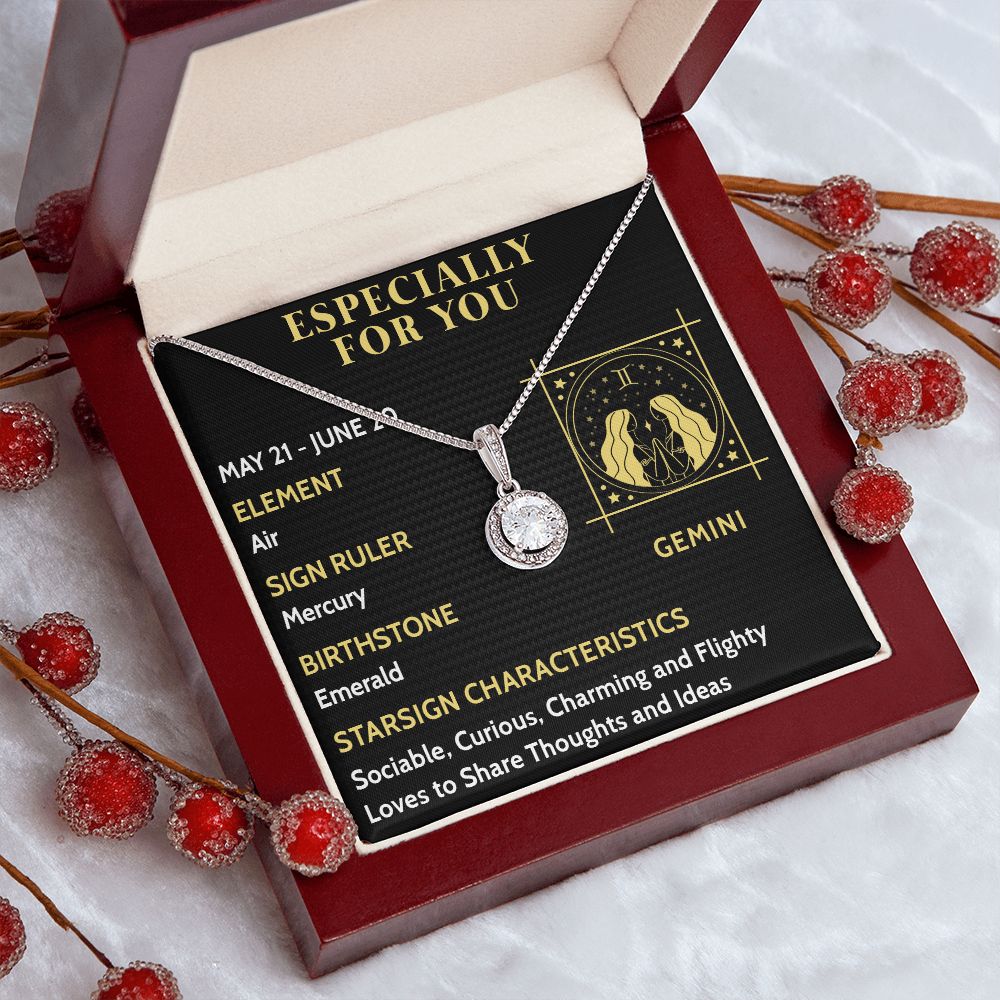 ESPECIALLY FOR YOU, GEMINI MESSAGE CARD WITH ETERNAL HOPE NECKLACE, ZODIAC MESSAGE CARD, GIFT FOR HER