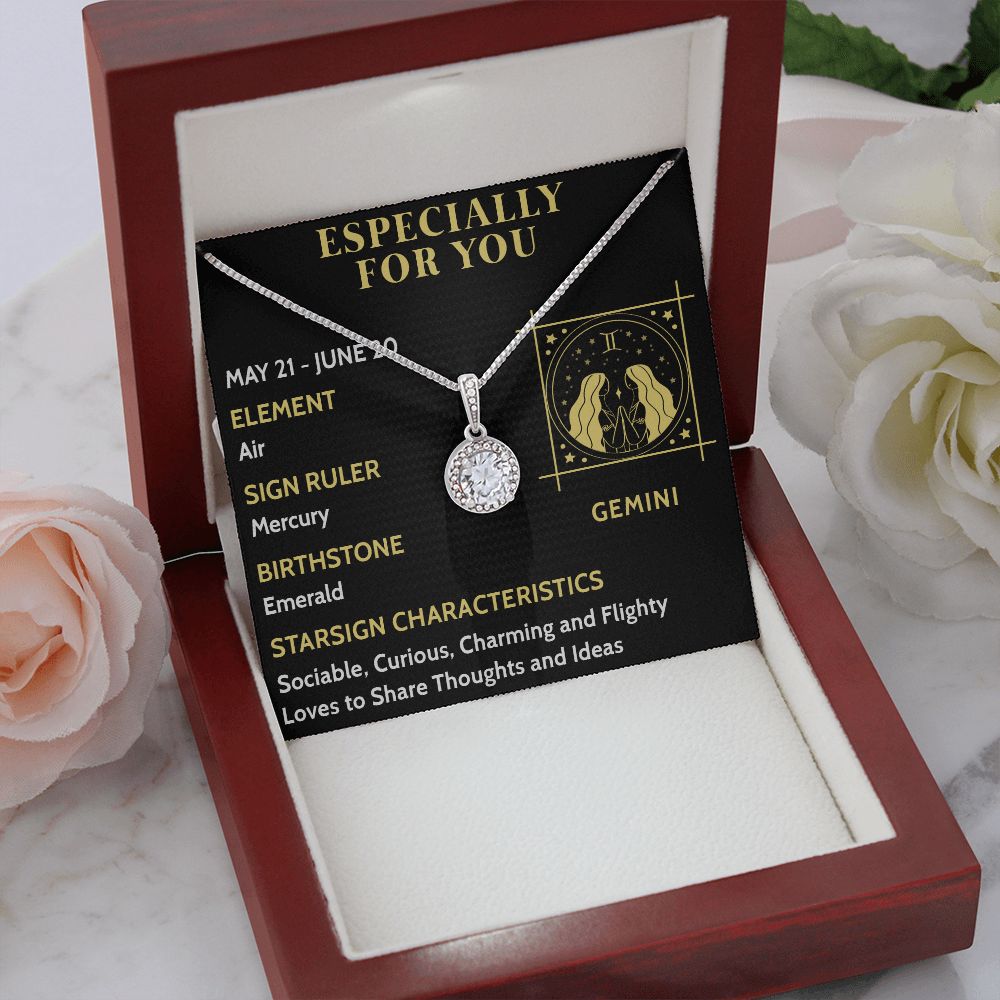 ESPECIALLY FOR YOU, GEMINI MESSAGE CARD WITH ETERNAL HOPE NECKLACE, ZODIAC MESSAGE CARD, GIFT FOR HER